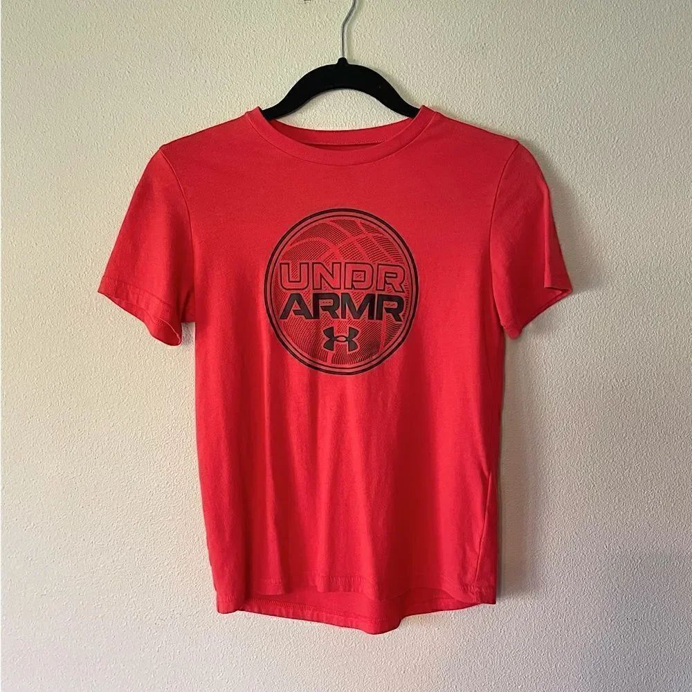 Youth Under Armour, Orange , Cotton, Short-Sleeve, Logo Tee. Size Medium (10-12)